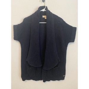 Michael Kors Black Short Sleeve Waffle Knit Cardigan S